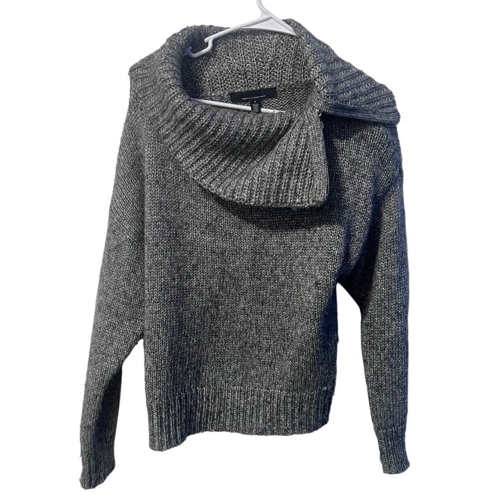 White House Black Market Zip Neck Sweater S Gray Chunky Knit - Picture 2 of 10